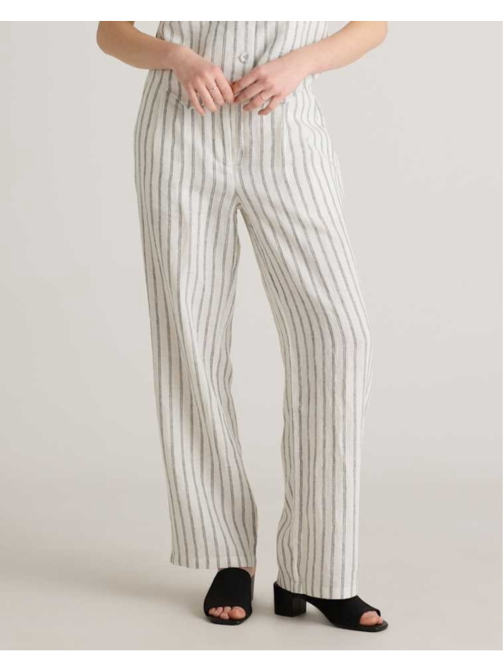 Quince Cream and Gray Striped Wide-Leg Pants